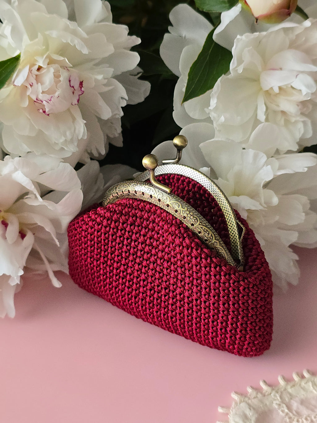 Red Crochet Coin Purse with Metal Frame