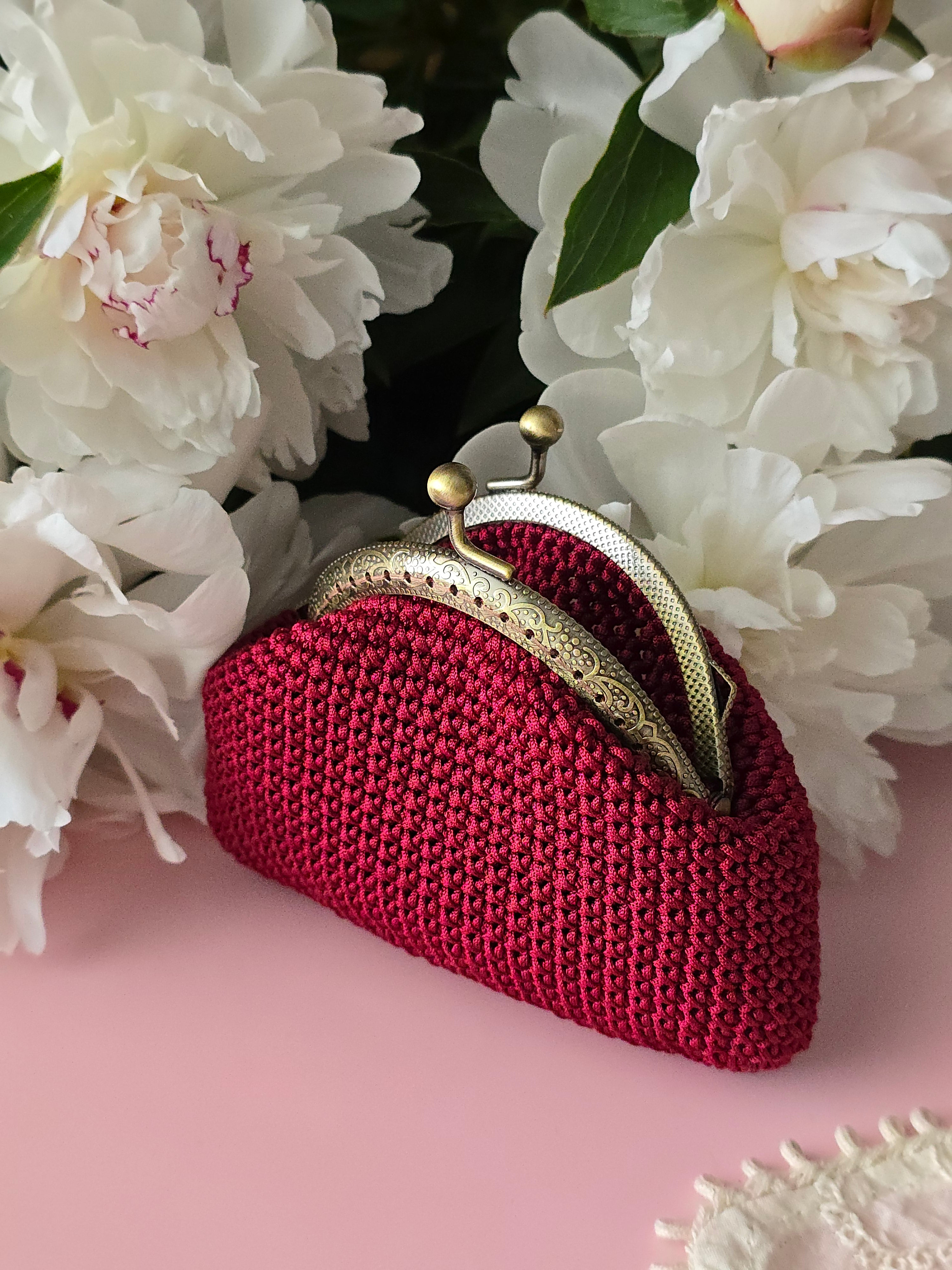 Red Crochet Coin Purse with Metal Frame