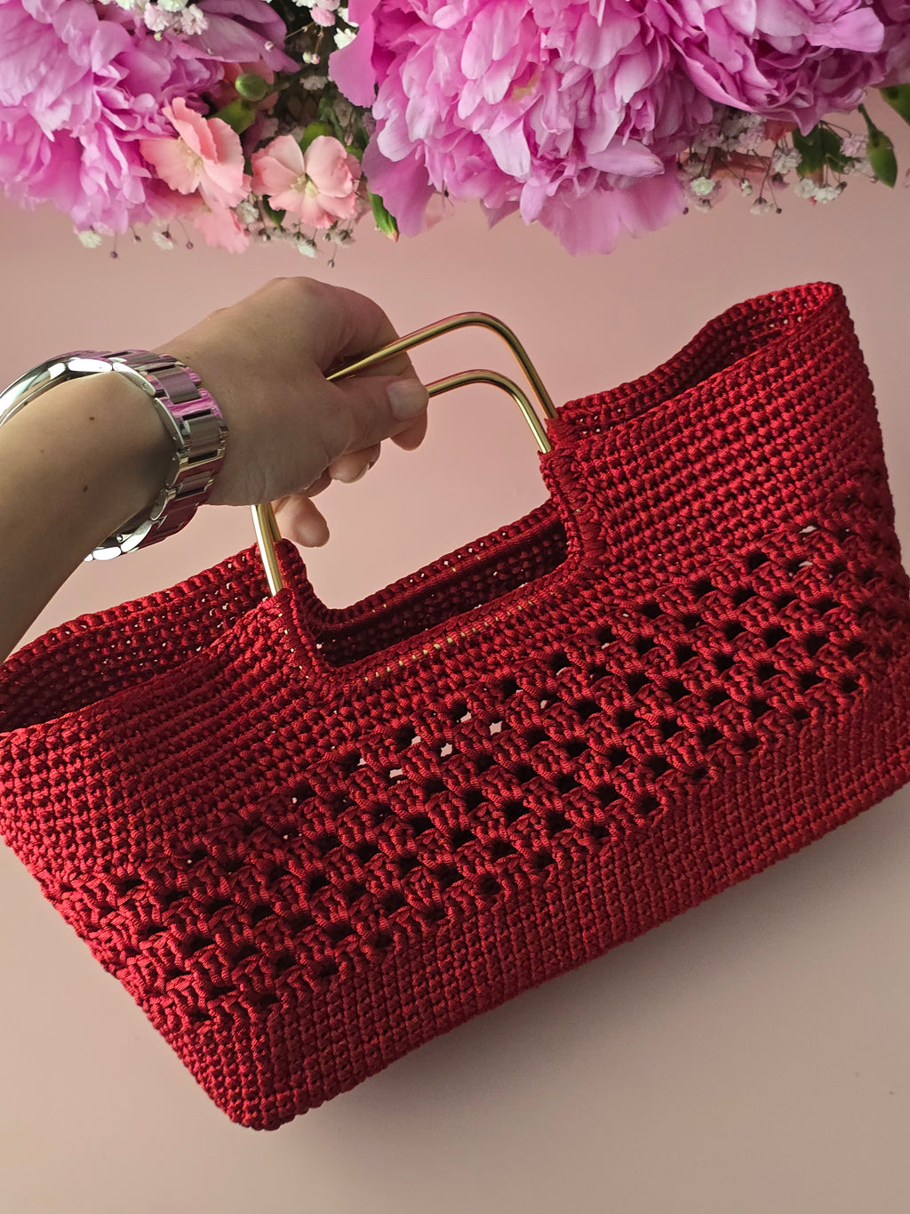 Ruby Red Crochet Handbag