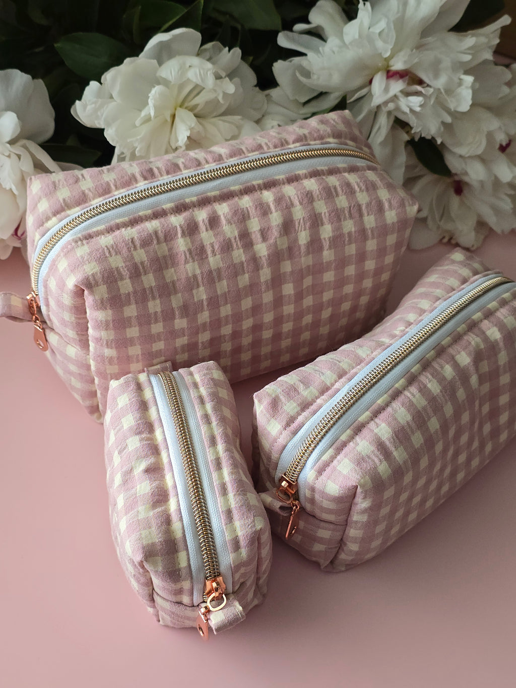 Gingham Cosmetic Bag Set