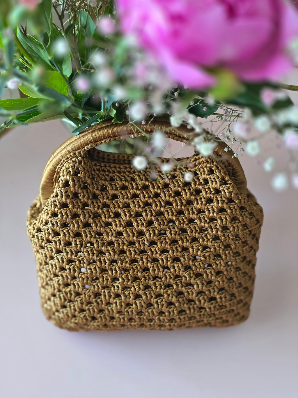 Handmade Crochet Mini Bag – Caramel Brown