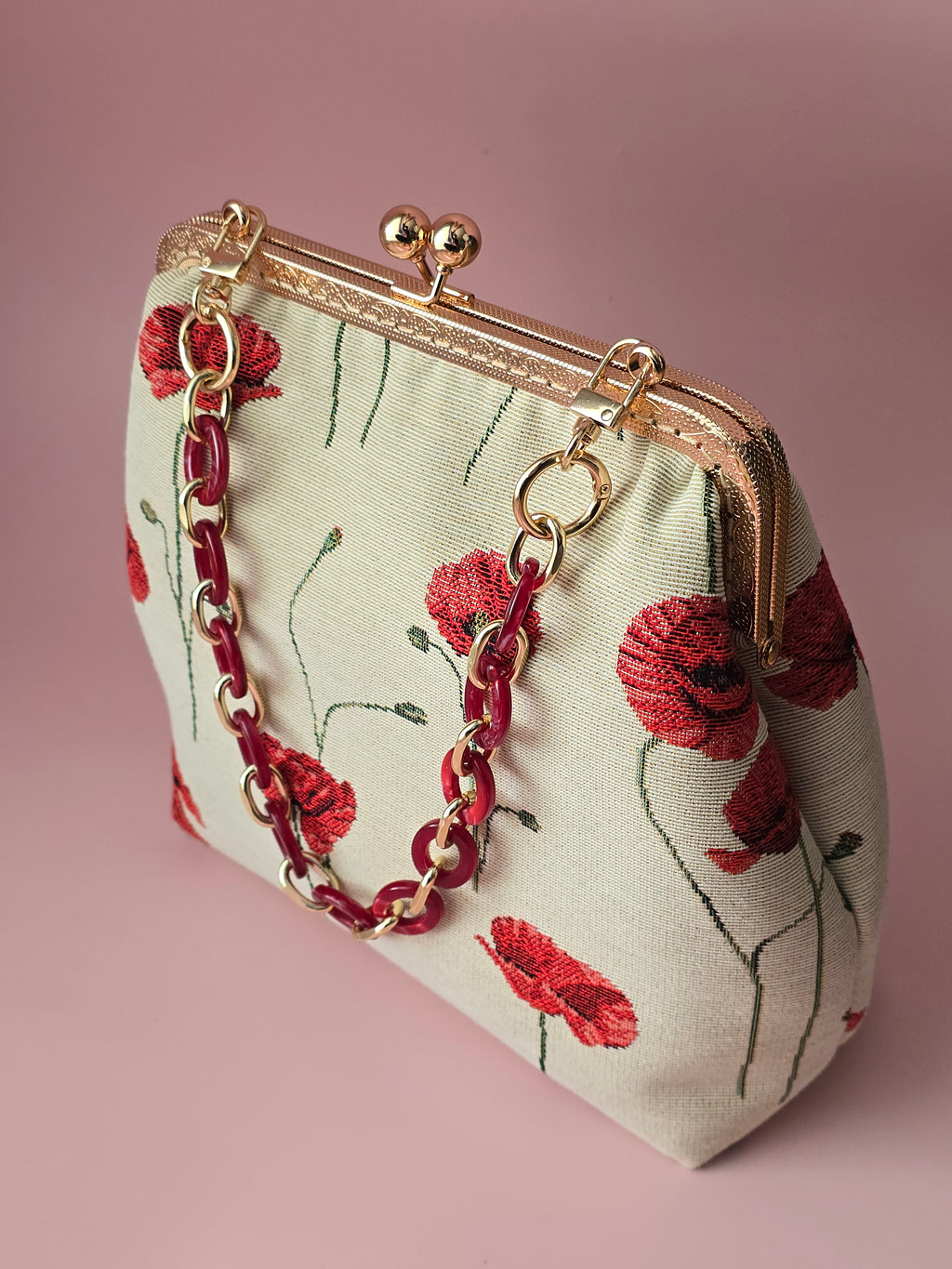Handmade Floral Clasp Bag with Chain Handle
