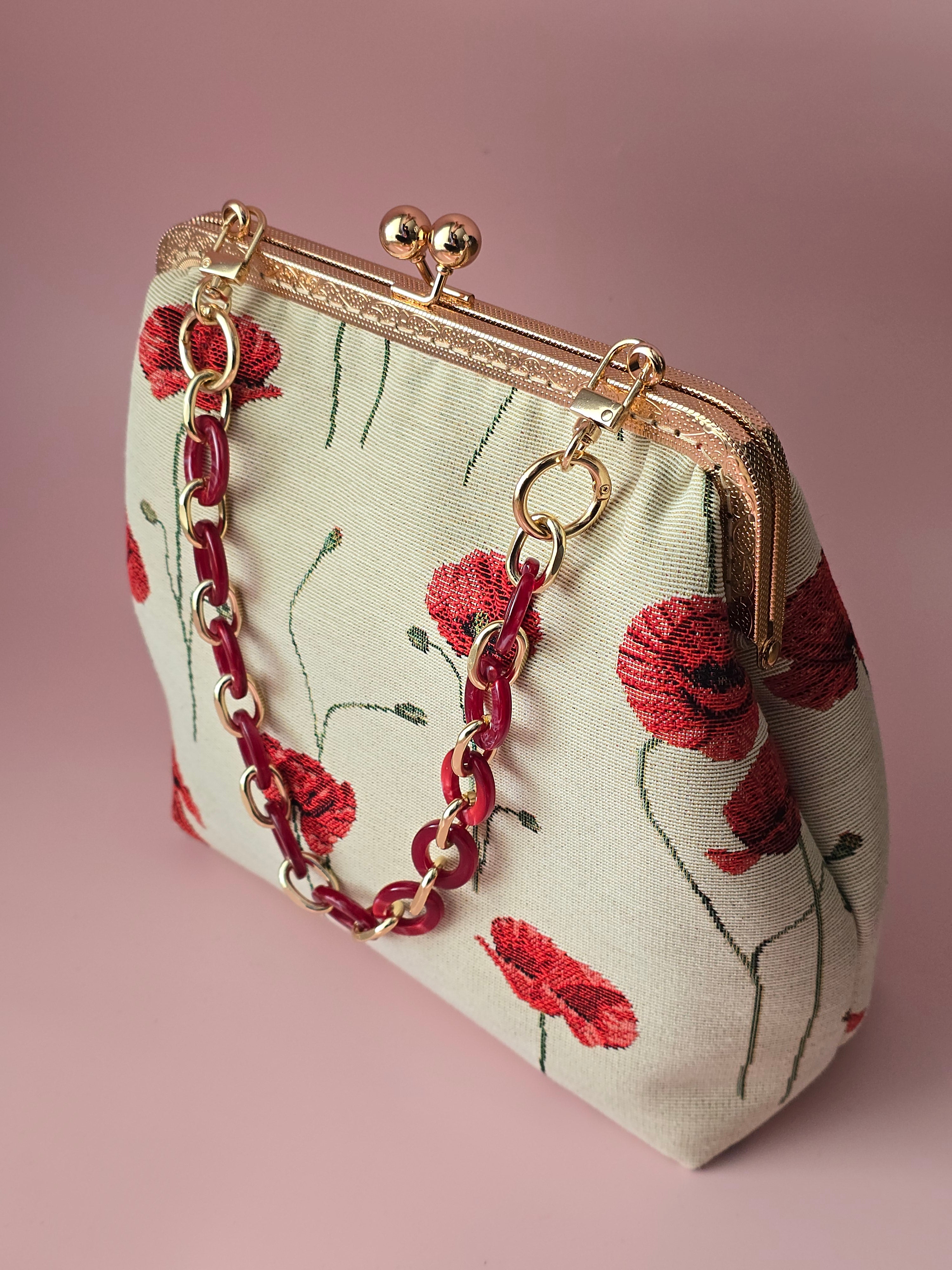 Handmade Floral Clasp Bag with Chain Handle